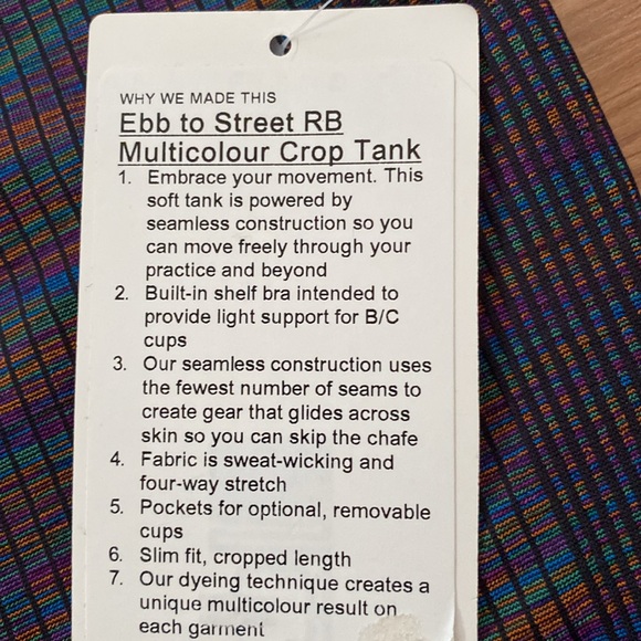 ❤️ Lululemon Ebb to Street Racerback Crop Tank Top Rainbow Multi NWT Size 6 - Picture 3 of 11